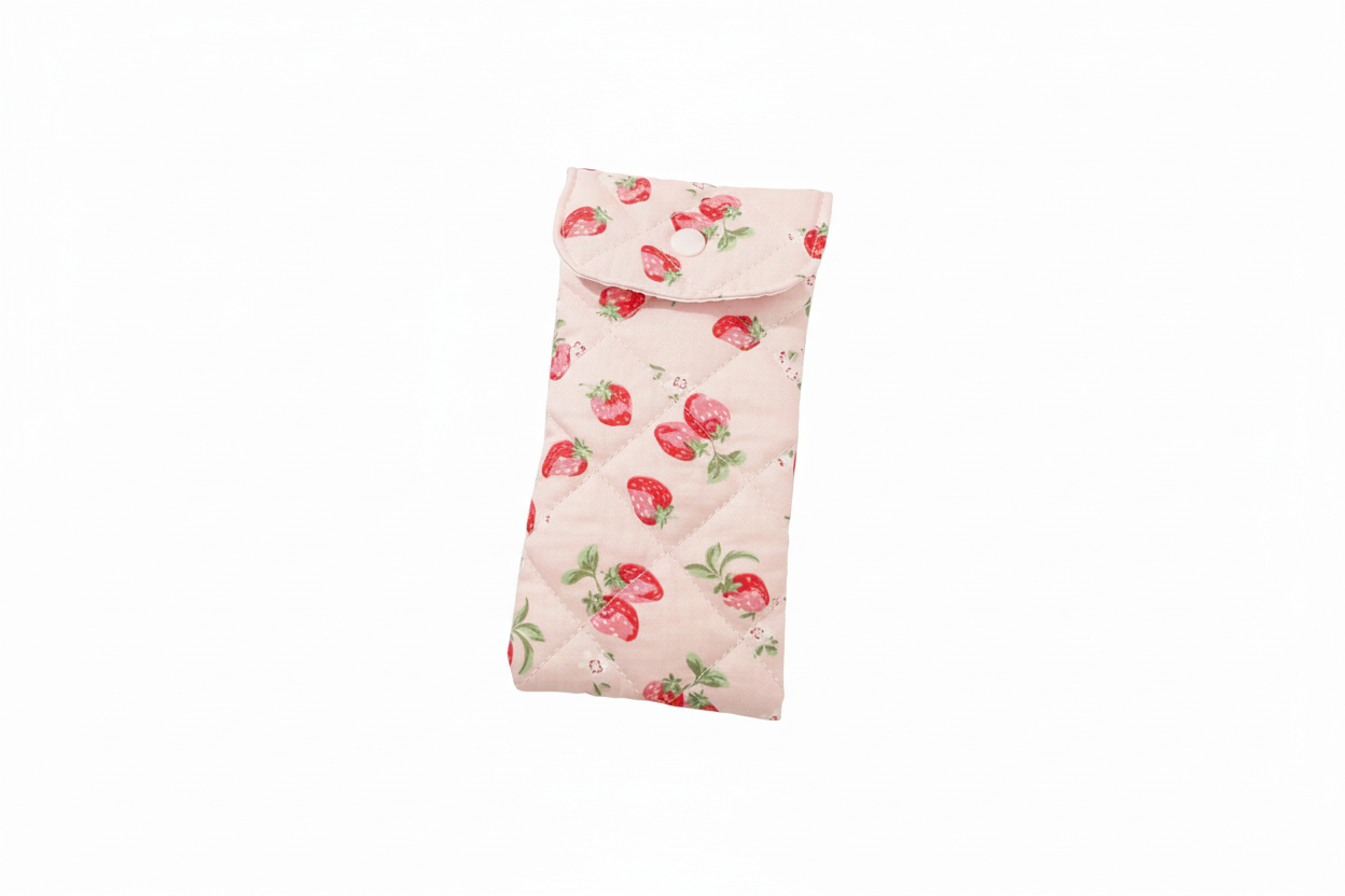 Vintage Pastoral Style Glasses Case, Featuring Strawberry Floral Print