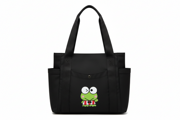 Large Capacity Keroppi Cartoon Pattern Black Tote Bag