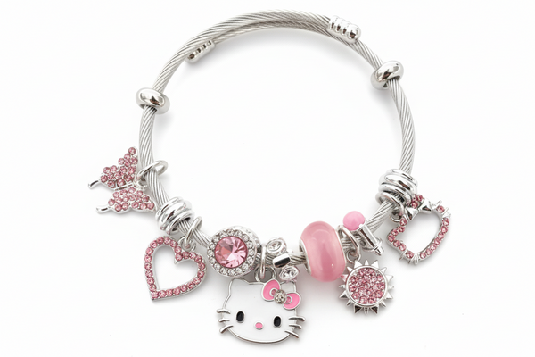 Sanrio Hello Kitty Hollow Heart Butterfly Enamel Pendant Bracelet
